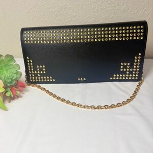 Lauren Ralph Lauren Black and Gold Studded Clutch